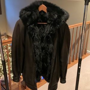Andrew Marc mens fur lined leather bomber M